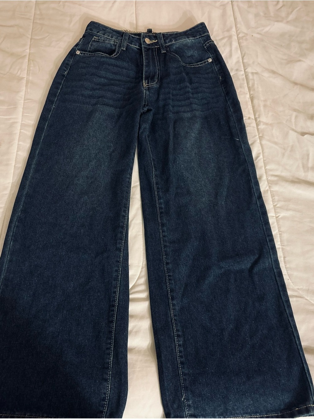 SHEIN Dark Blue Wide Leg Flare Jeans